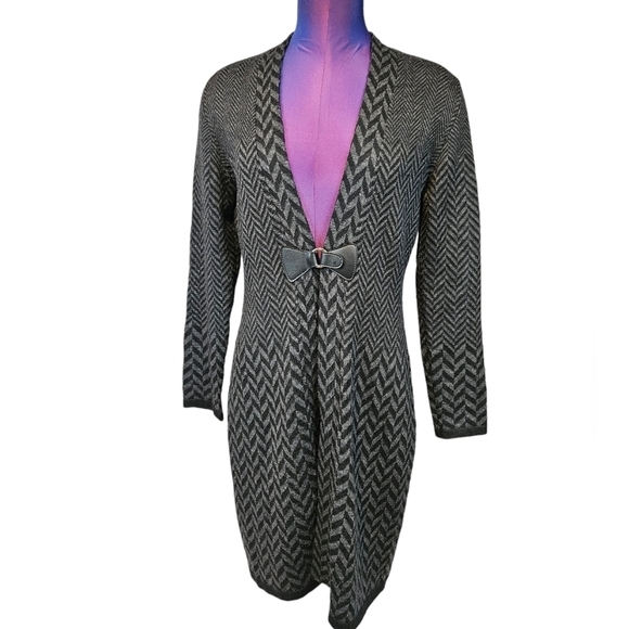 Soft Surroundings Black & Gray Chevron Duster Cardigan‎ Wool Sweater Size Small - Picture 1 of 8